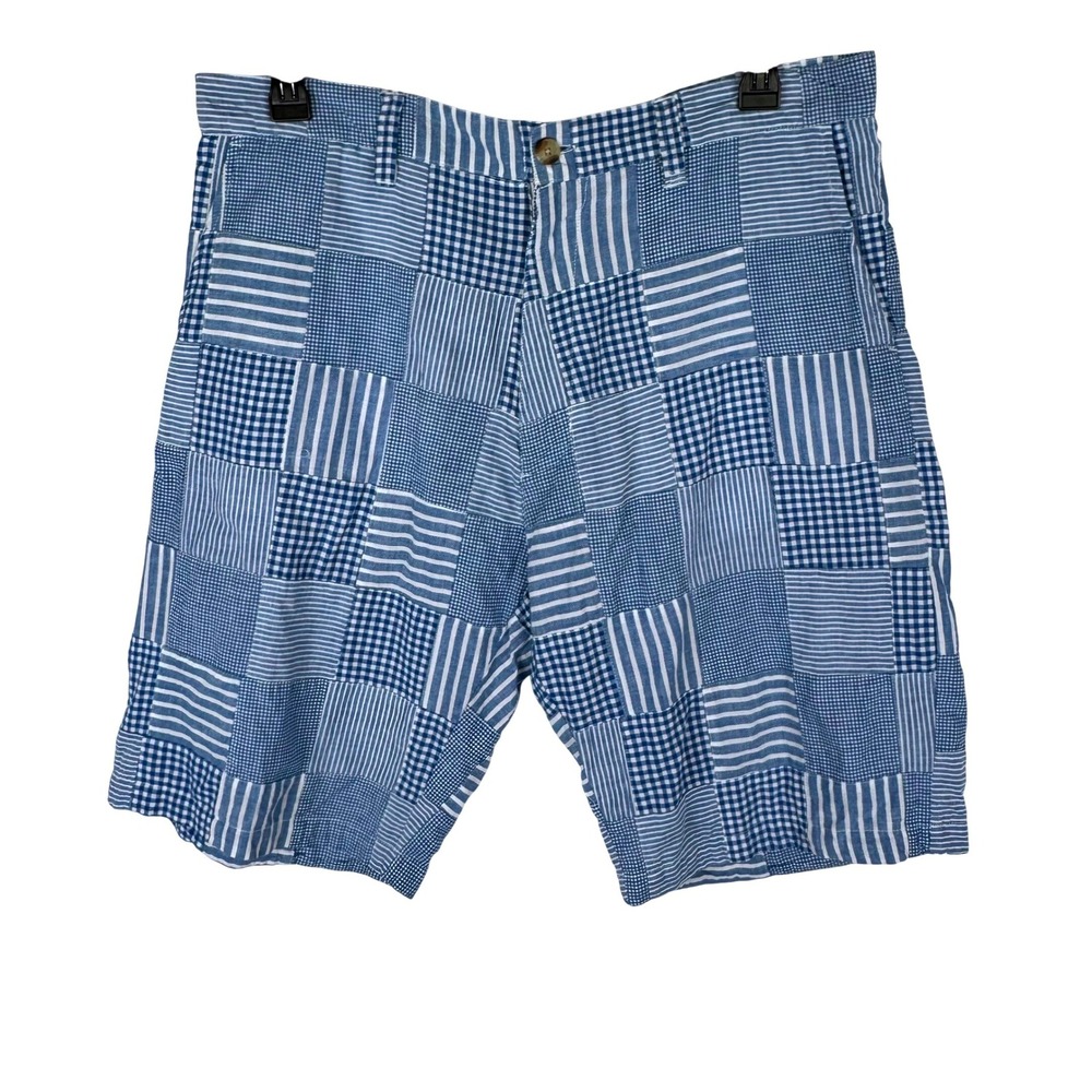 Siegfried Vintage Patchwork Gingham Striped Shorts Mens Size 36 Blue White